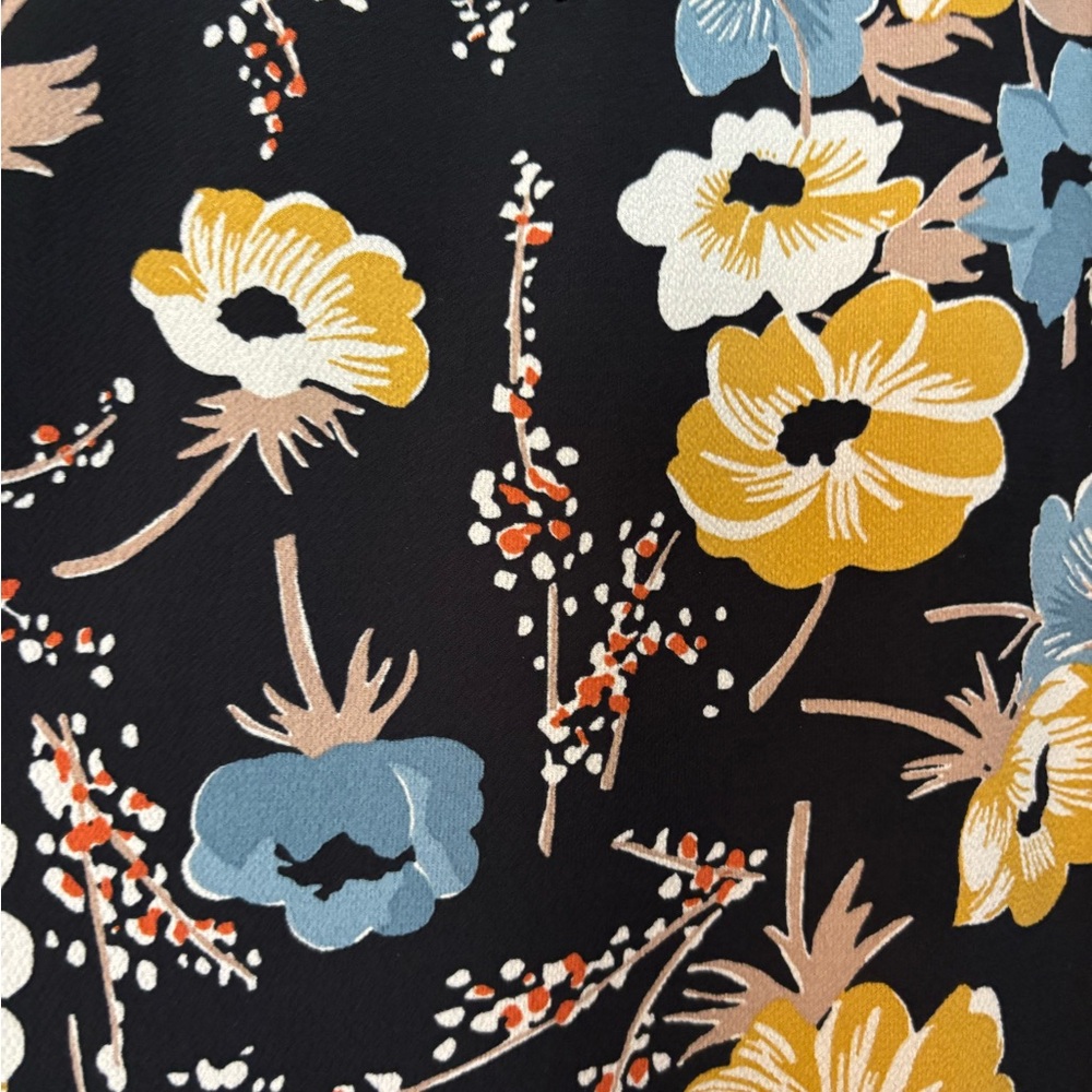 Ralph Lauren Summer Midi Dress Yellow & Blue Floral Print w Belt and Ruffle - Picture 11 of 12
